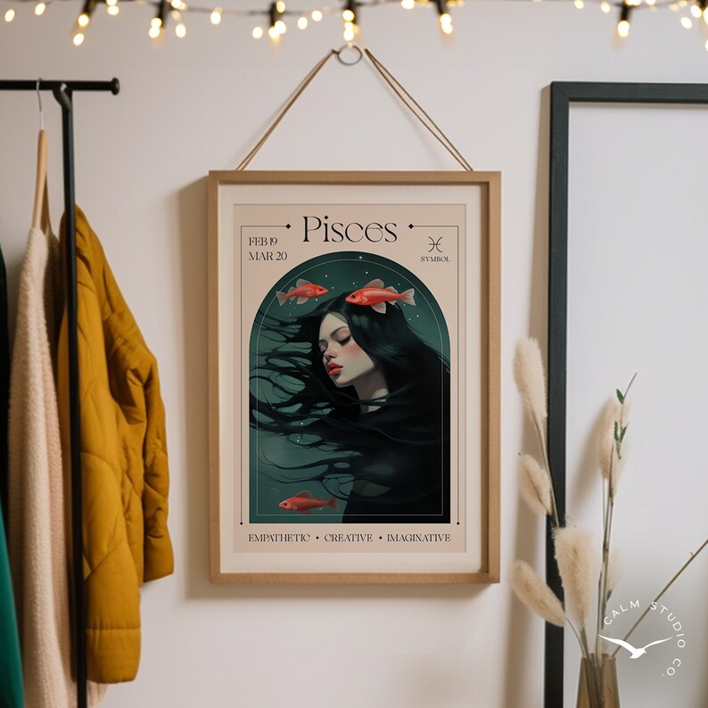 PISCES Zodiac Sign Art Poster, Star Sign Print Birthday Gift, Astrology