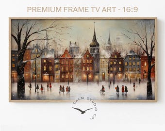 Christmas Villages Display Frame TV Art, Winter Lights Art Screensaver, Xmas City Artful Samsung TV Digital Download, 51