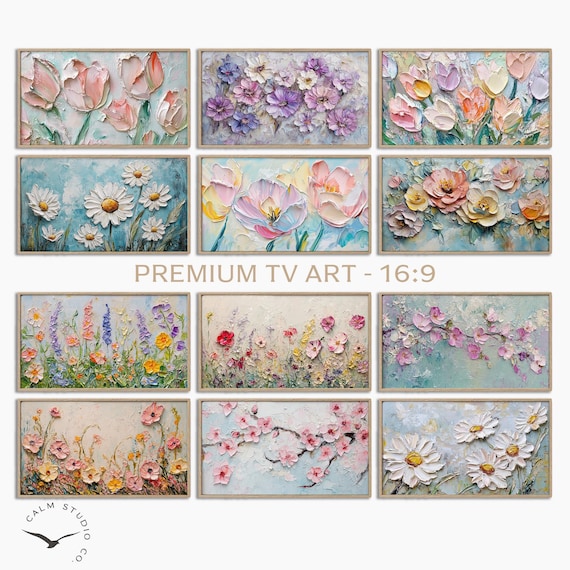 Abstract Floral Frame TV Art Set of 12, Artful Summer Wildflowers,  Pastel Spring Flowers TV Background 4K Digital Download, TVS-2