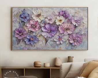 Pastel Purple Floral Frame TV Art, Spring Summer Artful TV Screensaver, Textured Lavender Flower Samsung Frame Art, TV17