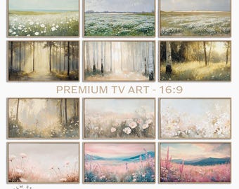 Marco de primavera para TV Arts, juego de 12, campo de flores silvestres de verano ingenioso, bosque vintage, fondo floral texturizado para TV, paisaje apagado, descarga para TV TVS-1