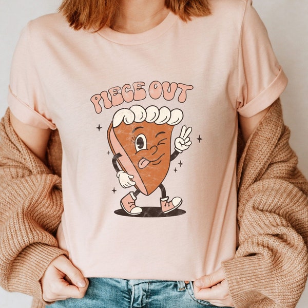 Piece Out Retro Pumpkin Pie Shirt Thanksgiving Shirt Fall T-Shirt for Women Cute Fall Crewneck Fall Graphic Tee Oversized 4XL T-Shirt