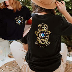 Custom Evil Eye Shirt - Evil Eye With Name -  Spiritual Protection Shirt- Birthday Gift - Mystical Travel Shirt - Engagement Gift Shirt