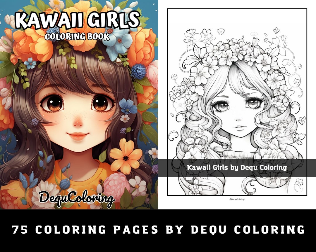 Kawaii Girls Coloring Pages: 75 Cute Kawaii Girls Coloring - Etsy