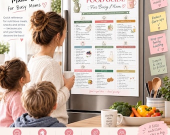 以下が含まれることがあります： Diverticulitis Food Guide For Busy Momというタイトルの長方形の壁掛けチャート。タンパク質、野菜、脂肪、果物、穀物、デンプン、スナック、飲み物のリストがイラスト付きで分類されており、冷蔵庫の表面に掲示されている。