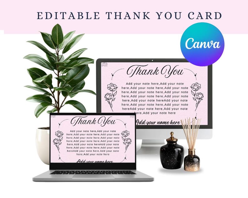 Editable Thank You Card Template: Canva Printable PDF (instant Download ...