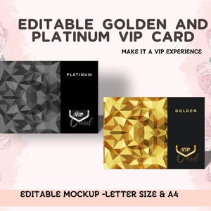 Modello di carta VIP modificabile / Design Gold e Platinum / Modello Canva personalizzato / Download digitale / Tessera associativa di lusso / Carta VIP stampabile