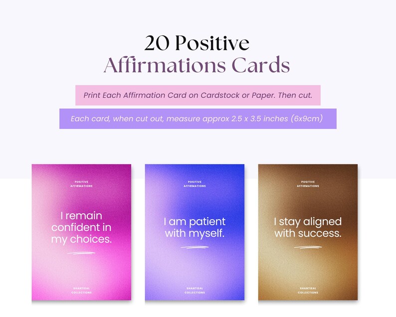 20 Positive Affirmation Cards Printable Daily Mindset Affirmations PDF ...