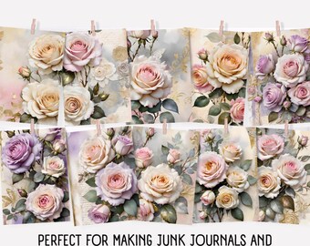 Shabby chic Roses digital Paper, Shabby chic Paper, Digital Paper Background Paper, Shabby chic paper for commercial use