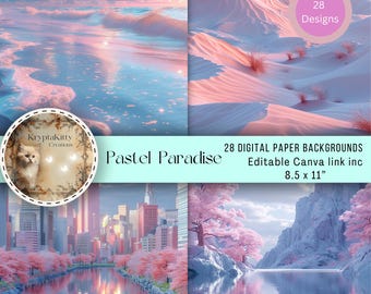 Pastel Paradise Digital Paper, Digital Scrapbooking Paper, Digital Paper for Commercial Use, Printable Paper Pack, Digital Download