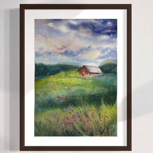 Landhaus auf dem Bauernhof, original Aquarellmalerei
