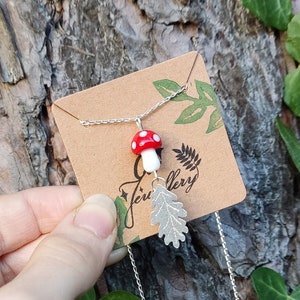Silver Oak Leaf Mushroom Necklace - Handmade by Ols Jewellery