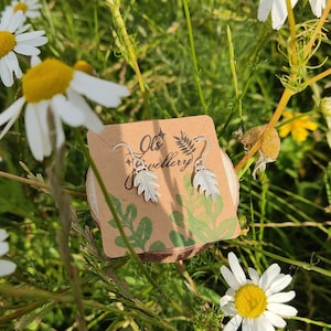 Silver Leaf Hook Earrings - nature/cottagecore/dainty - Handmade by Ols Jewellery