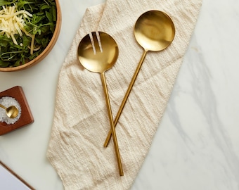 Handcrafted Matt Gold Salad Server Set – Stainless Steel Serving Spoon and Fork