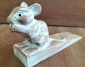 Hand Carved Wooden Animal Doorstop: Sustainable Jemipinis Wood - Rustic Home Decor