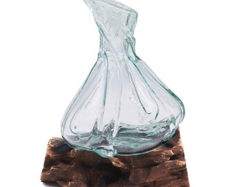 Hand Blown Glass Decanter on Reclaimed Wood: Bali Artisan Decor Approximately 450ml