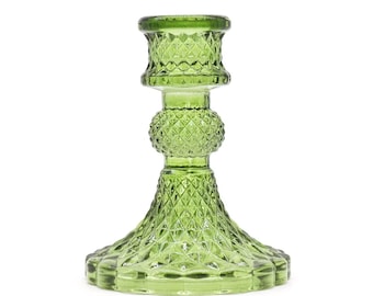 2x Vintage Pressed Glass Candlestick Holders – Retro Home Decor