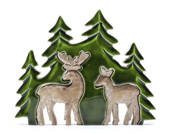 Woodland Mango Wood Decor | Deer & Tree Ornaments | Enamel Wooden Home Decor | Handcrafted in India