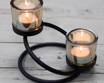 Iron Votive Candle Holder Centerpiece: Amber Glass