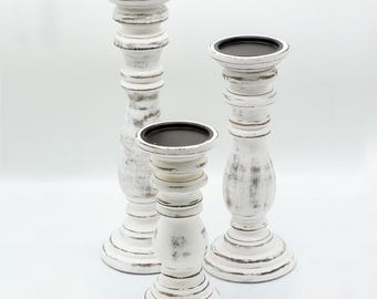 Handmade Whitewash Wooden Candle Holder: Rustic Farmhouse Decor