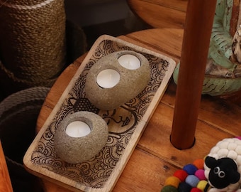Natural Riverstone Tealight Candle Holder • Rustic Indonesian Home Decor