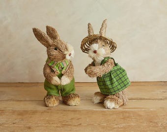 Handmade Straw Easter Bunnies | Rustic Farmhouse Spring Decor (Set of 2)