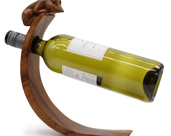 Suar Wood Balance Wine Holder: Handmade Frog Decor