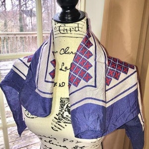 Vintage Women&#39;s Large Red White and Blue Scarf Square Wrap Shawl 26&quot; x 26&quot;