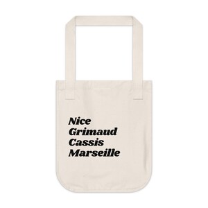 Cities of Southern France Organic Canvas Tote Bag | Nice, Grimaud, Cassis, Marseille | Travel