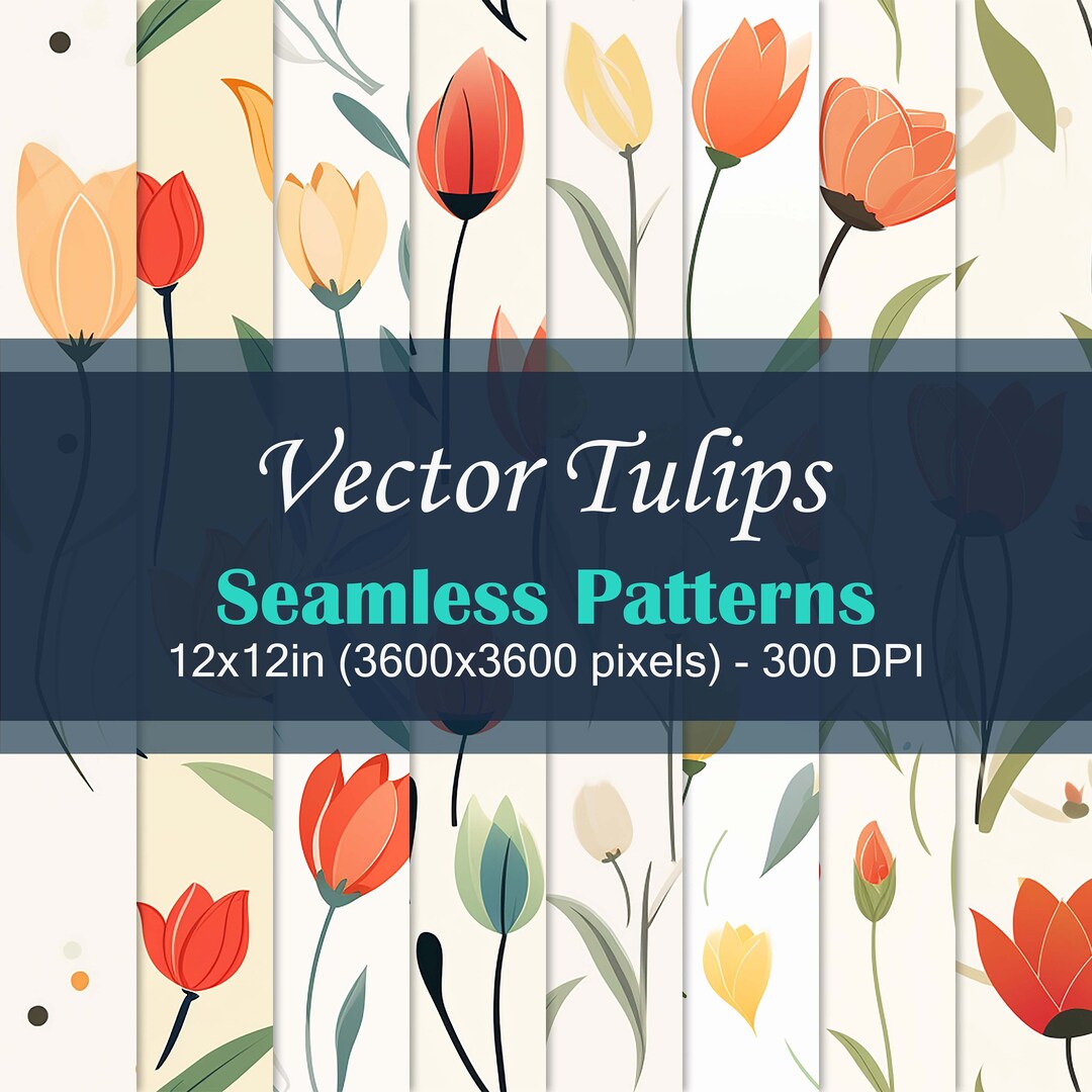 Printable Papers Simple Vector Tulips Seamless Patterns - Etsy