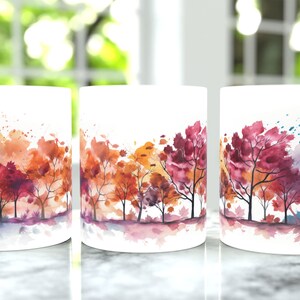 Colorful Fall Trees Watercolor Coffee Mug Wrap, Creative unique fun ceramic coffee mug, Perfect gift for fall, pumpkin and nature lovers