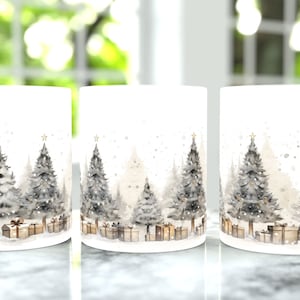 Vintage Christmas Tree & Presents Coffee Mug Wrap, ceramic coffee holiday mug, christmas winter season, perfect gift for christmas lovers