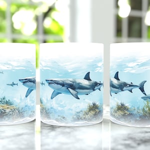 Shark Reef Colorful Watercolor Artistic Coffee Mug, 11oz ceramic coffee mug, perfect gift for ocean wildlife & shark lovers