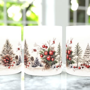 Christmas & Tree Elements Coffee Mug Wrap, ceramic coffee holiday mug, Christmas winter season, perfect gift for Christmas lovers