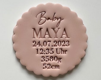 Baby Birth Stats Custom Cookie Stamp Fondant Biscuit Cutter