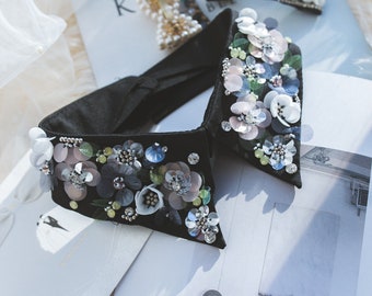 Detachable collar, peter pan style, elegant decorative collar, vintage collar, floral design.