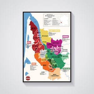 Bordeaux Weinkarte Poster AOC Weine Rebsorten