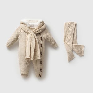 Knitted Baby Romper with Scarf | Unisex Winter Baby Outfit | Buttoned Baby Jumpsuit | Newborn Coming Home Set | 0-12 Months
