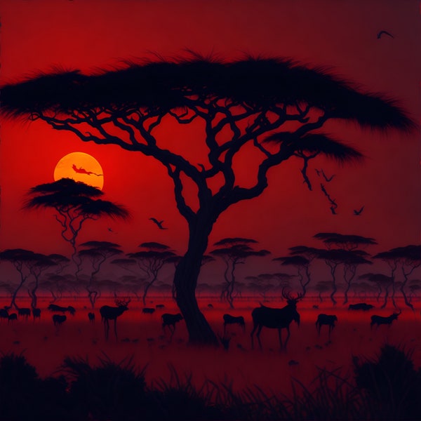 Serengeti safari in color. Africa animals and sunset