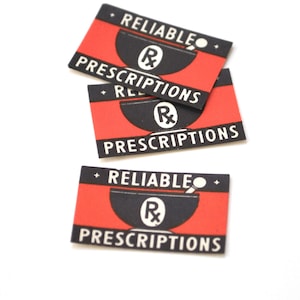 Set of 3 Vintage Pharmacy Labels - Reliable Prescription - Junk Journal Supplies - Apothecary Labels - Red Ephemera