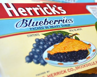 Set of 3 - Vintage Blueberry Labels - NOS - circa 1930's - Vintage Ephemera - Vintage Can Labels - Junk Journal - Vintage Collage Paper