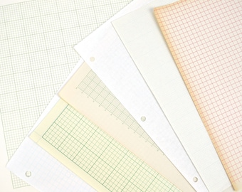 Graph Paper Pack - Set of 7 sheets - Junk Journal Supplies - Vintage Graph Paper