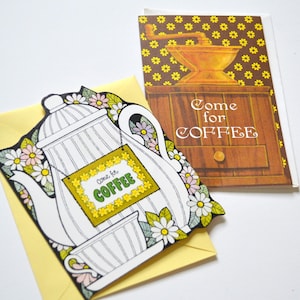 Vintage Party Invitations - Set of 2 - UNUSED - Come for Coffee - Coffee Ephemera - Junk Journal Supplies - Coffee Lovers Gift