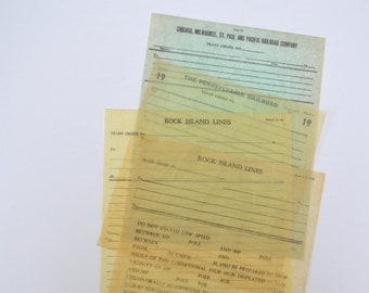 Set of 8 Vintage Tissue Paper Train Forms - Onionskin Forms - Vintage Train Ephemera - Vintage Railroad Ephemera