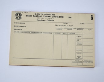 Vintage Sierra Railroad Company freight bill - Jamestown, California - Set of 2 forms - Vintage Train Ephemera - Junk Journal Supplies