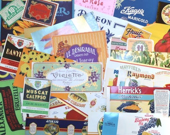 Set of 41 Vintage Labels - Vintage can labels - Vintage crate labels