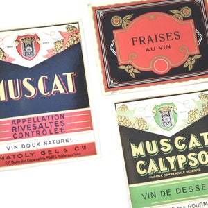 Set of 3 Vintage French Wine Labels - Vintage Ephemera - Vintage Labels