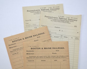Antique Train Yard Conductors Car Report - Pennsylvania Railroad - Boston & Maine Railroad - Vintage Train Ephemera - Junk Journal Supplies