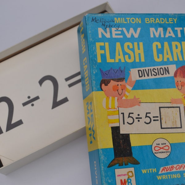 Vintage Division flash cards - Set of 6 - Vintage Milton Bradley - Vintage New Math cards - Ephemera - Scrapbook - junk Journal - Collage
