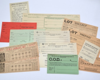 Paper Pack of Small Vintage Train Ephemera - 13 Pieces - Vintage Train Ephemera - Junk Journal Supplies